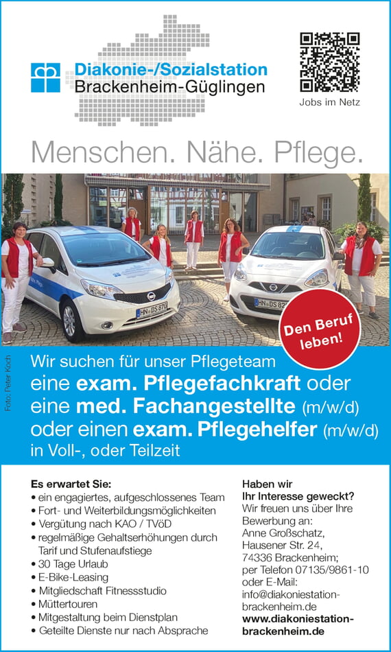 Wir suchen für unser Pflegeteam eine examinierte Pflegefachkraft oder eine medizinische Fachangestellte (m/w/d) oder einen examinierten Pflegehelfer (m/w/d) in Voll- oder Teilzeit